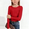 thumbnail image 2 of felwors Big Girls Long Sleeve Ribbed T-Shirt, Crewneck Side Ruched Casual Knit Top, Sizes 5 Years-14 Years (Red, 7-8 Years), 2 of 7