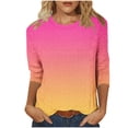 thumbnail image 1 of Cinvoph T-Shirts d'Été Imprimés pour Femmes Manches 3/4 Col Rond Dégradé Hauts Chandail Ample Blouses de Vacances, 1 of 5