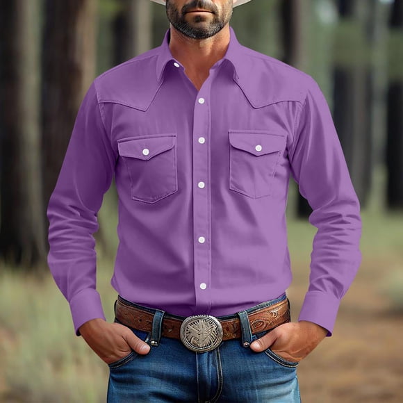 Mens Button Down Long Sleeve Shirt Men Work Shirts Business Casual Mens Shirt Mens Slim Fit Casual Shirts Men Work Shirt, Purple, XL