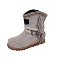 thumbnail image 2 of Bottes Courtes à Bout Rond, Talon Plat, Plateforme en Suède, Boucle de Ceinture Plate, Franges, Bottes pour Femmes, 2 of 3