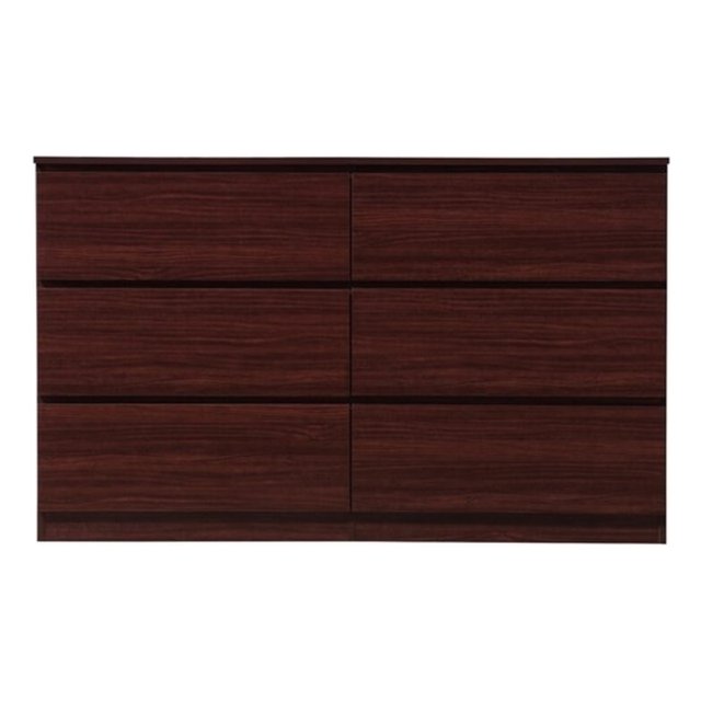 Hodedah Modern 6-Drawers Engineered Wood Bedroom Dresser in Mahogany
