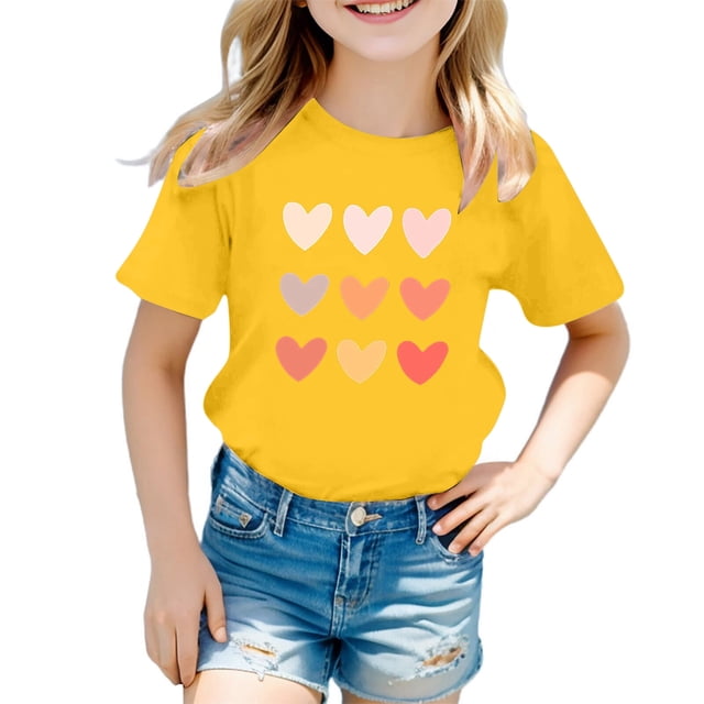 B91xZ Girls T-Shirt 2024 Short Sleeve Ruffle Solid Color Polo Shirt,Yellow 3-4 Years