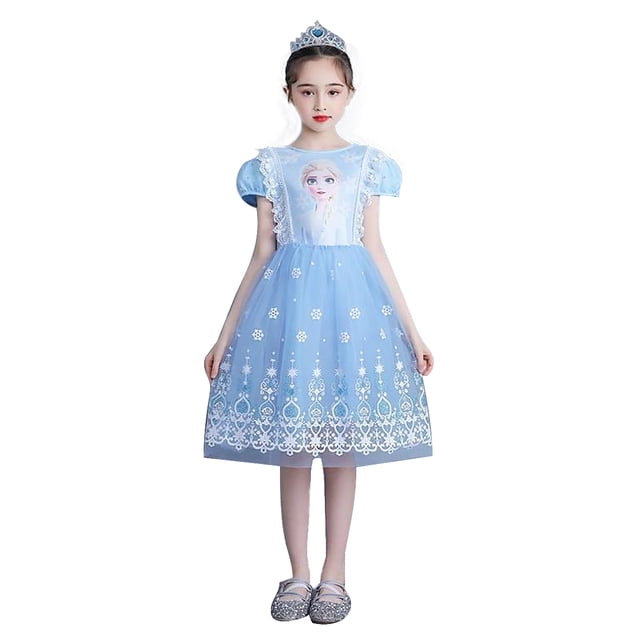 HAWEE Grisl Elsa Princess Dress Queen Costume Cosplay Dress Up with Accessories(Not Include Cape)
