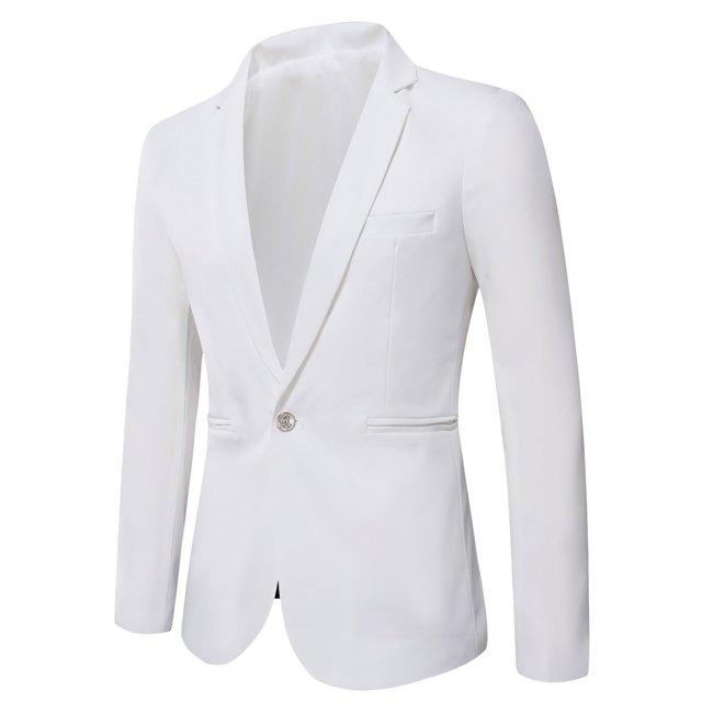 Hontri Men's Suit Slim Fit , Mens Open Slim Fit One Button Solid Color Suit Jacket White 3Xl