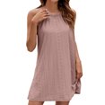 thumbnail image 2 of Ovzne Robes pour Femmes Robe Femme Été Nouvelle Couleur Unie Col Rond Décontractée Col Suspendu Ample Robe à Bretelles Robe de Printemps Liquidation, 2 of 5