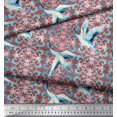 thumbnail image 3 of Soimoi Moss Georgette Fabric Floral Damask & Stork Bird Printed Fabric 1 Yard 42 Inch Wide, 3 of 3