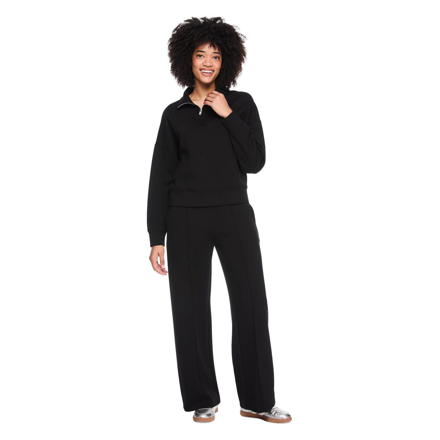 Chandail en tricot scuba avec fermeture éclair 1/4 George pour femmes