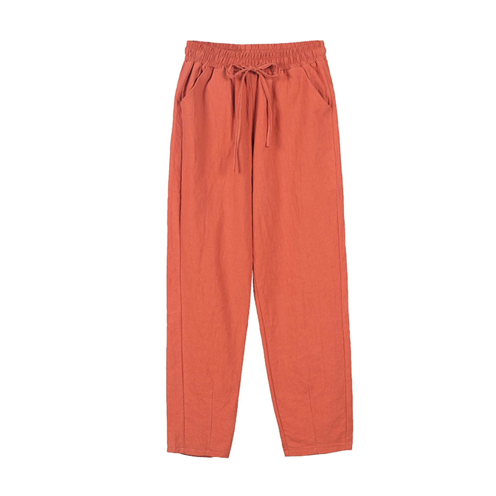 Timegard Pants for Women Elastic Waisted Drawstring Solid Color Crop Pants Casual Comfy Trousers Pockets