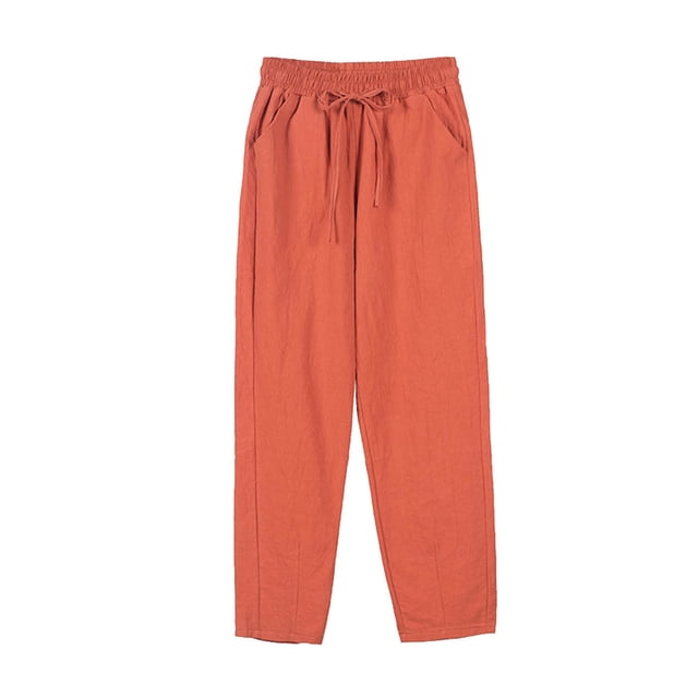 Timegard Pants for Women Elastic Waisted Drawstring Solid Color Crop Pants Casual Comfy Trousers Pockets