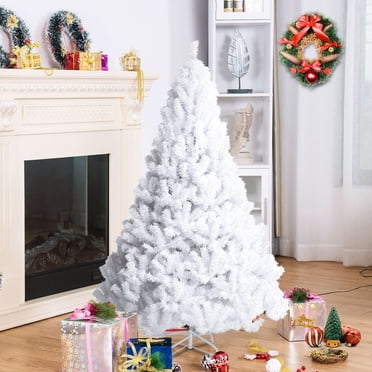 Costway Arbre de Noël Artificiel en PVC de 5 Pi avec Support Décoration des Fêtes de Noël Blanc