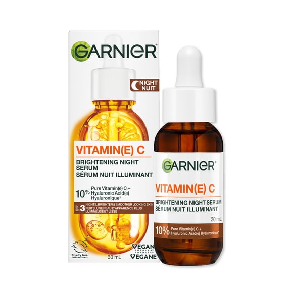 Garnier Skinactive Brightening Night Vitamin-C Serum, with Hyaluronic Acid, for All Skin Types, Even Sensitive Skin - 30ml