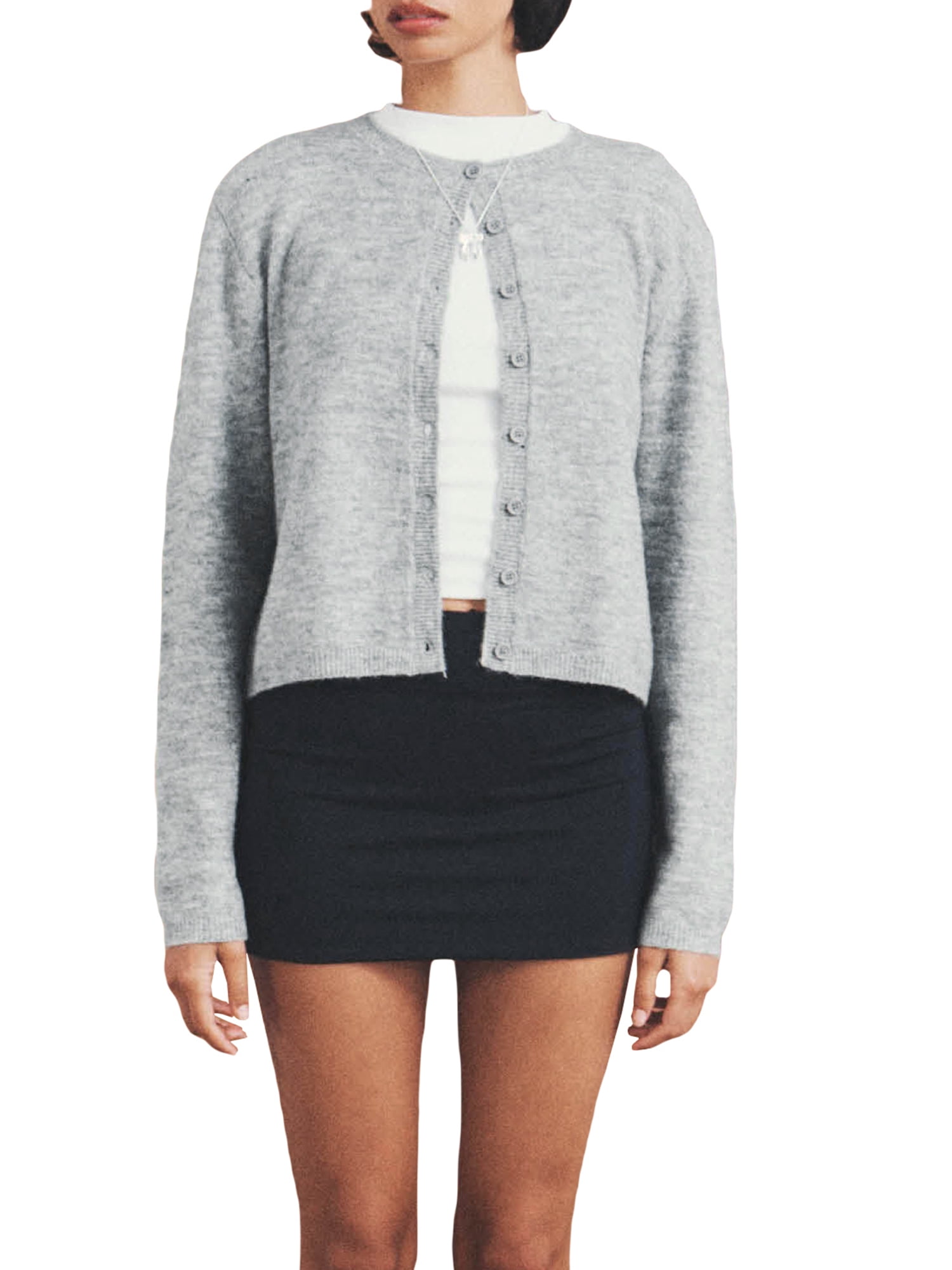 Gupgi Solid Color Knitted Cardigan for Women Button Front Sweaters Casual Crew Neck Long Sleeve Knit Tops