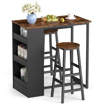 Costway 3 Pieces Bar Table Set Industrial Counter Height Dining Table Set with Storage