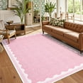 thumbnail image 2 of HOMERRY 8' x 10' Modern Scalloped Pattern Geometric Border Area Rug for Living Room Non Slip Washable Carpet, Pink, 2 of 5