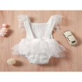 thumbnail image 3 of Princess Newborn Baby Girls Rompers Lace Sleeve Embroidered Flower Backless Tulle Sling Jumpsuit White 6-12 Months, 3 of 7