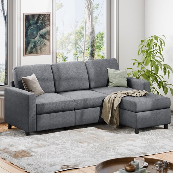Walsunny 73.6" Convertible Sectional Reversible Sofa Couch, Sofa bed L-Shaped with 3-Seat and Reversible Chaise for Small Space,Dark Gray