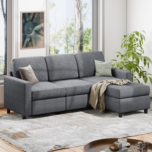 Walsunny Canapé Sectionnel Convertible Réversible de 73,6 Pouces, Canapé-Lit Sectionnel en L 3 Places avec Méridienne Réversible pour Petit Espace, Gris Foncé