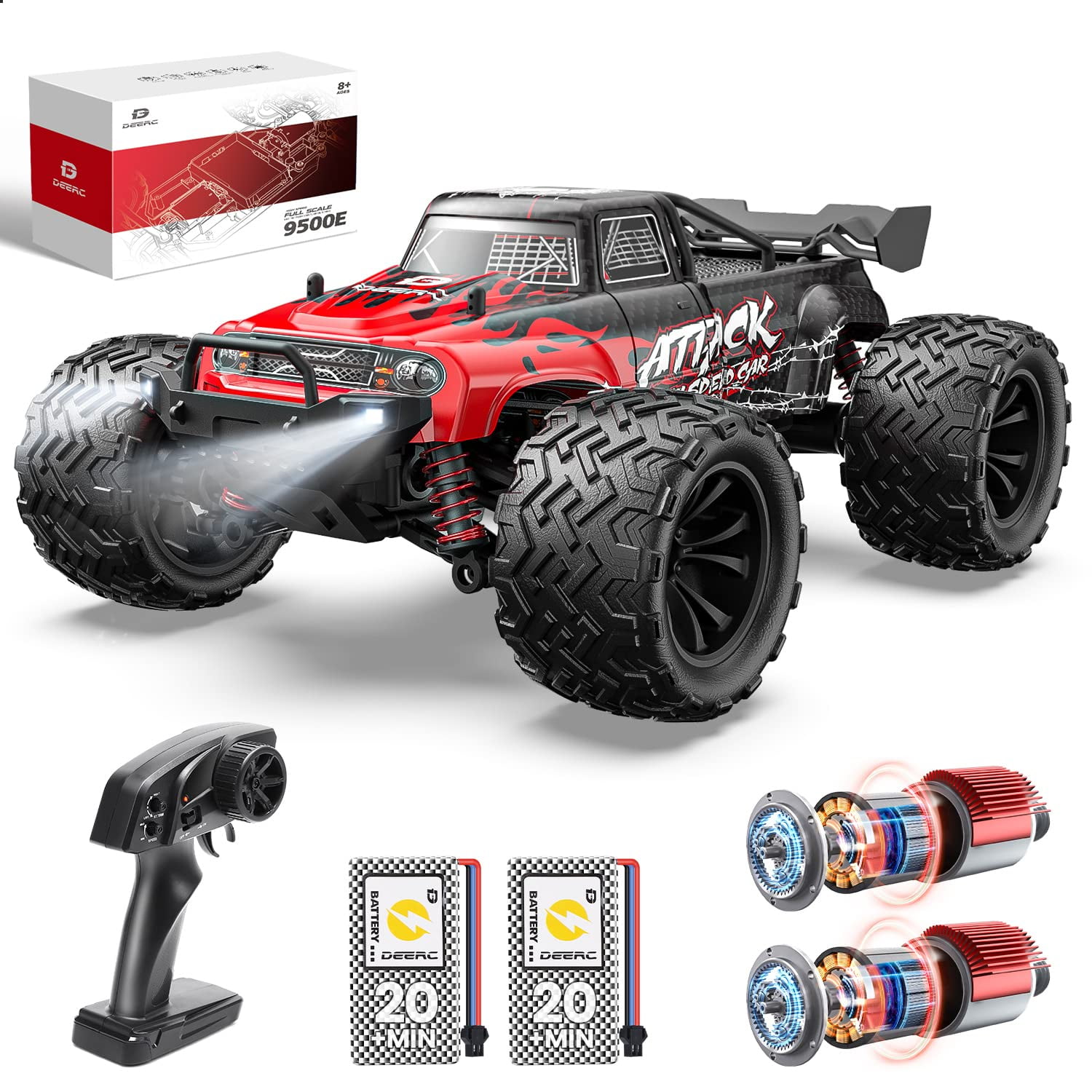 DEERC 9500E Voiture RC Tout-Terrain 1:16, Voiture 4×4 à Grande Vitesse 35 km /h avec 2 Batteries, Camion 2,4 GHz Car pour Adultes et Enfants