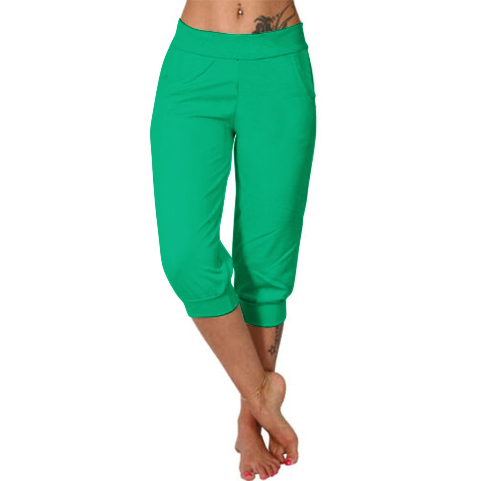 Timegard Pantalon Capri de Survêtement pour Femmes, Bas Resserré, Couleur Unie, Joggers Raccourcis, Pantalon d'Entraînement avec Poches