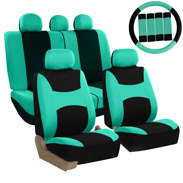 Car Seat Cover Full Set with Steering Wheel, Belt, & Head Rest Covers 11 Colors