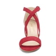 thumbnail image 2 of BLISSFUL STEP Women's Solid Color Open Toe Cross Strap Mid Chunky Heel Sandals, 2 of 7