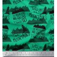 thumbnail image 1 of Soimoi Green Velvet Fabric Mountains & Text Print Fabric by the Yard 58 Inch Wide, 1 of 5