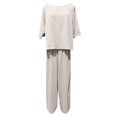 thumbnail image 4 of Womens Pants Suit Round Neck Short Sleeve Solid Color Tops Wide Leg Pants Ladies Summer Casual Pants Set, 4 of 4