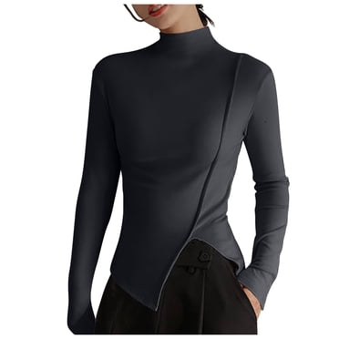AherBiu Womens Long Sleeve T Shirts Slim Fitted Stretchy Tee Tops Turtleneck Fall Warm Undershirts