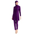 thumbnail image 3 of Innerwin Ladies Bathing Suit Three Pieces Swimsuit Muslim Style Crew Neck Swimwear Full Coverage Seaside Purple 3XL, 3 of 4