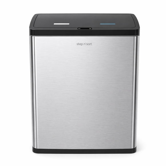 Step N’ Sort poubelle double 60 L à capteur – 2 x 30 L, poubelle de cuisine sans contact avec couvercle automatique, acier inoxydable résistant aux traces de doigts, bacs amovibles