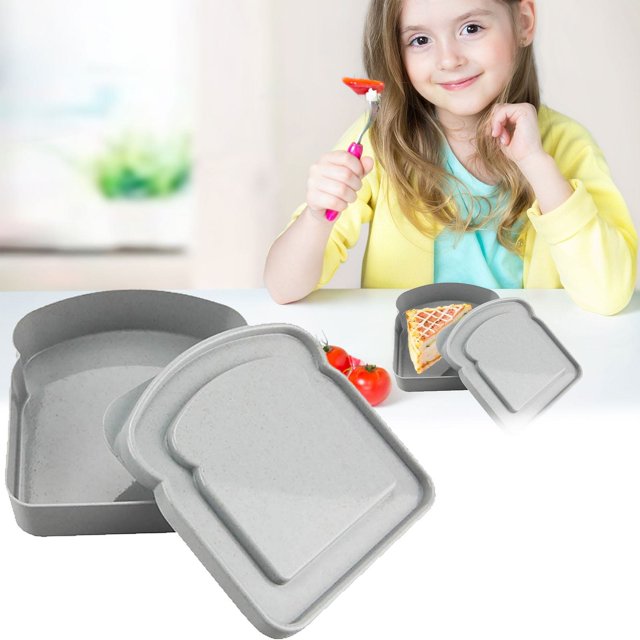 Oleegame 1PC Kids Snack Boxes For School Reusable Sandwich Containers Bread Snack Meals Plastic Shaped Food Storage Bread Boxes Gray