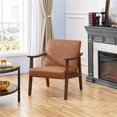 thumbnail image 2 of Yaheetech Mid-Century Modern Faux Leather Accent Chair with Solid Wood Legs, Brown, 2 of 7
