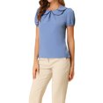 thumbnail image 4 of INSPIRE CHIC Blouse à Manches Bouffantes d'Été pour Femme à Col Peter Pan Bleu TP, 4 of 6