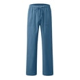 thumbnail image 2 of Linen Pants Men Casual Drawstring Elastic Waist Wide Leg Pants for Summer Beach Loose Trousers with Pockets, 2 of 5