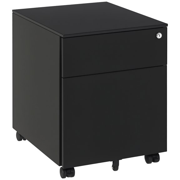 Vinsetto 2-Drawer Filing Cabinet w/ Wheels, Lockable Office Storage Drawer