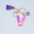 thumbnail image 2 of Hangs Pendant 2 Resin Glittering Letter Keychain with Color Stitching Flowing Design Purple Drop Glue English Character Key Chain, 2 of 5