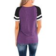 thumbnail image 2 of Nouveau T-Shirt Col Rond pour Femmes à Manches Courtes, Haut Décontracté à Blocs de Couleur, 2 of 2