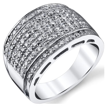 Sterling Silver Men's High Polish Micro-Pave Wedding Band Ring Cubic Zirconia CZ 13.5MM
