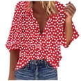 thumbnail image 2 of CEHVOM Chemise Femme Mode à Col en V à Imprimé Floral à Manches 3/4 Blouse Ample Haut, 2 of 6