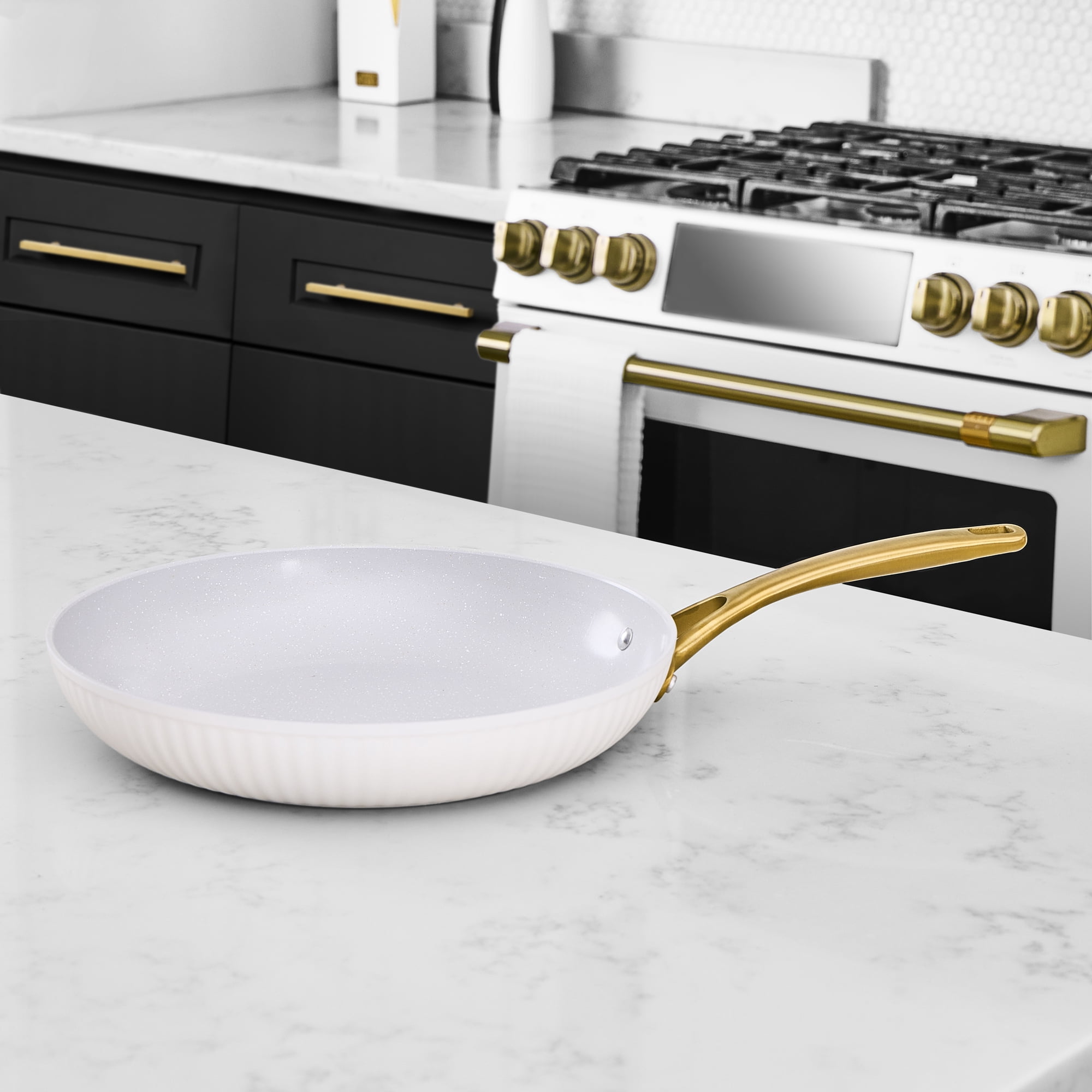 Thyme & Table 12" Non-Stick Signature Ribbed Fry Pan- White & Gold