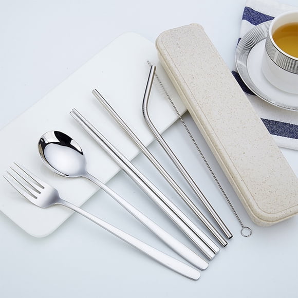 Ensemble de Couverts en Acier Inoxydable - Ustensiles de Camping Portables, Fourchette, Cuillère et Baguettes Plaquées Titane,, Argent, JKODE
