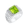 thumbnail image 2 of RYLOS Men's Rings 14K White Gold Designer Style 10X8MM Emerald Cut Shape Gemstone & Diamonds PERIDOT AUGUST Birthstone Rings For Men Size 12, 2 of 4
