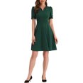 thumbnail image 1 of INSPIRE CHIC Robe de Bureau pour Femme, Encolure Cœur, Plissée, Manches Courtes, Ligne A, Robe Fourreau, TP Vert Foncé, 1 of 6