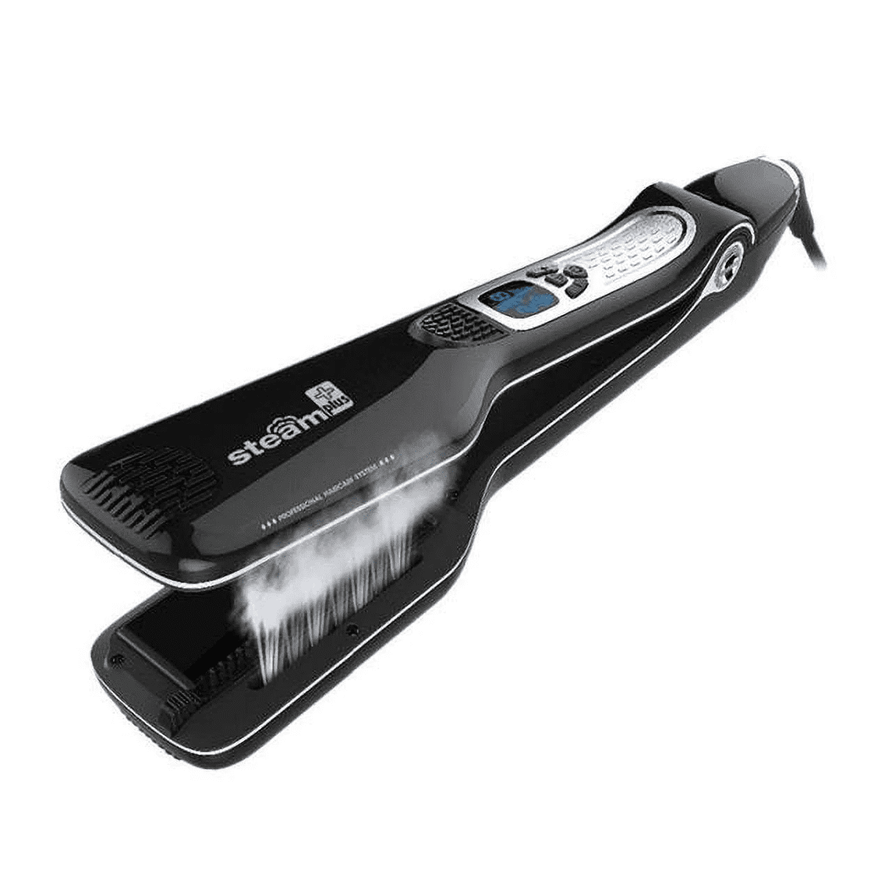 Steam Hair Straightener Brush Ceramic Flat Iron Professional Hair Straightening Iron Comb Electric Hair Crimper Heating Comb(BLACK)