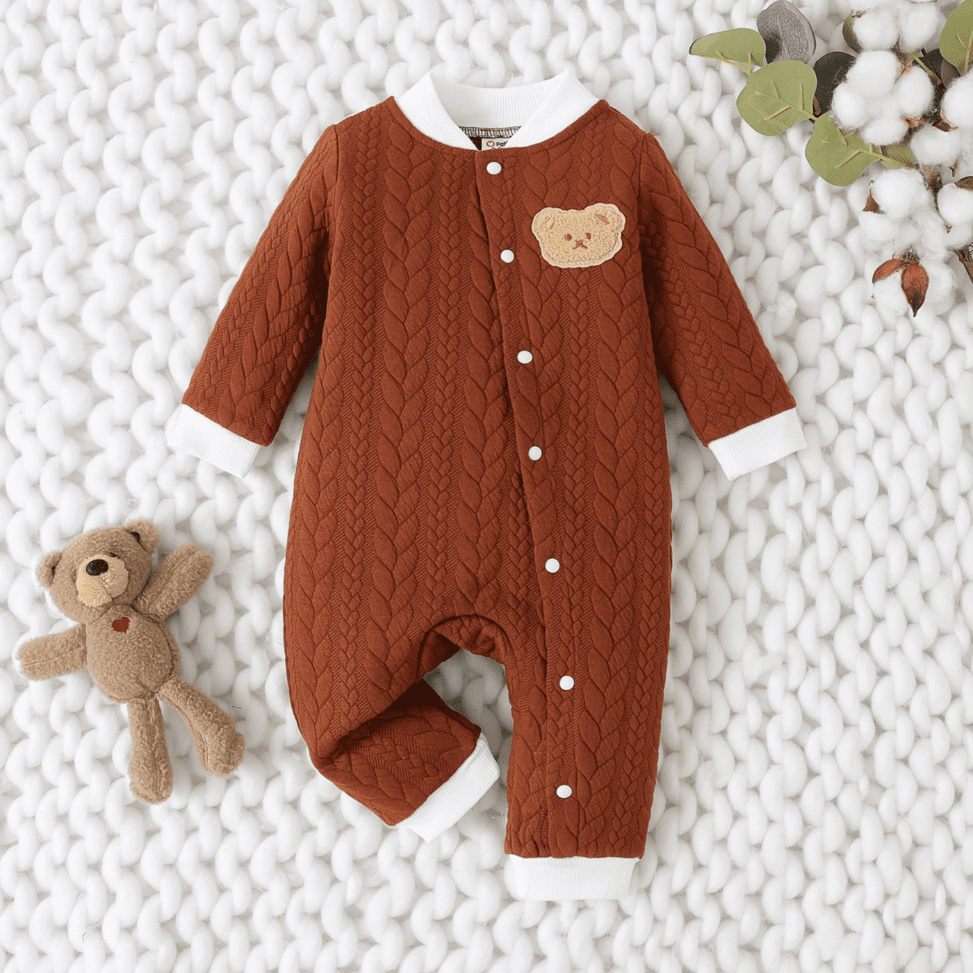 PatPat Baby Girl/Boy Bear Style Embroidered Knitted Jumpsuit
