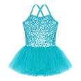 thumbnail image 3 of Ocealan Justaucorps de Danse à Paillettes Scintillantes pour Filles, Bretelles Spaghetti, Dos Croisé, Robe de Ballerine Bleue, 3 of 7