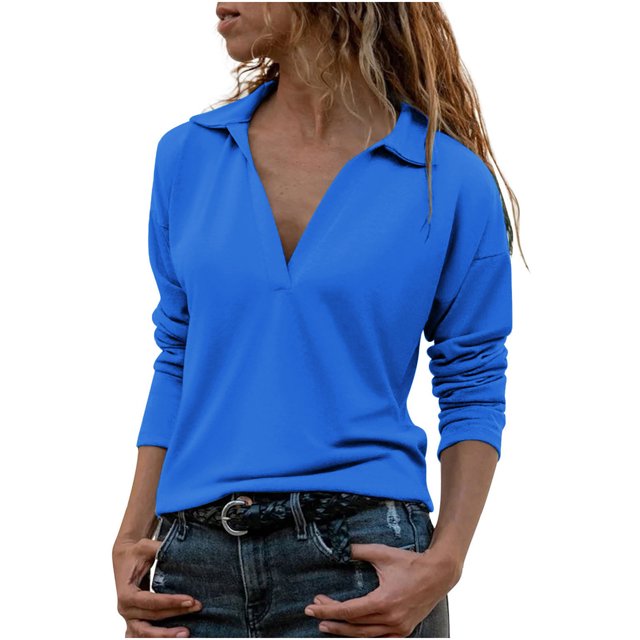 Yuyuzo Chemises à Manches Longues pour Femmes V Col Rond Col Rond Pull Tunique Tops Chemisiers