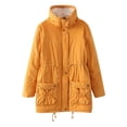 thumbnail image 1 of IROINID Women's Mid-Length Anorak Jacket Coat Solid Color Long Sleeve Buttons Pockets Coat Plus Fleece Jacket Outwear Top, Yellow, 1 of 8