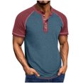 thumbnail image 2 of EOYWHK Mens Henley Shirts Retro Business Shirts Color Blocked Raglan T-Shirt Loose Fit Button Up Work Office Tops Flyer, 2 of 6