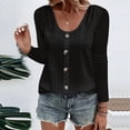 thumbnail image 2 of IROINID en Solde Chemises Grande Taille pour Femmes Col Rond Manches Longues Confortables Bouton Col Rond T-shirt Uni, Noir, 2 of 6